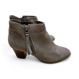 Vionic Suede Ankle Boots Gray Block Heel Zip Booties Size 7